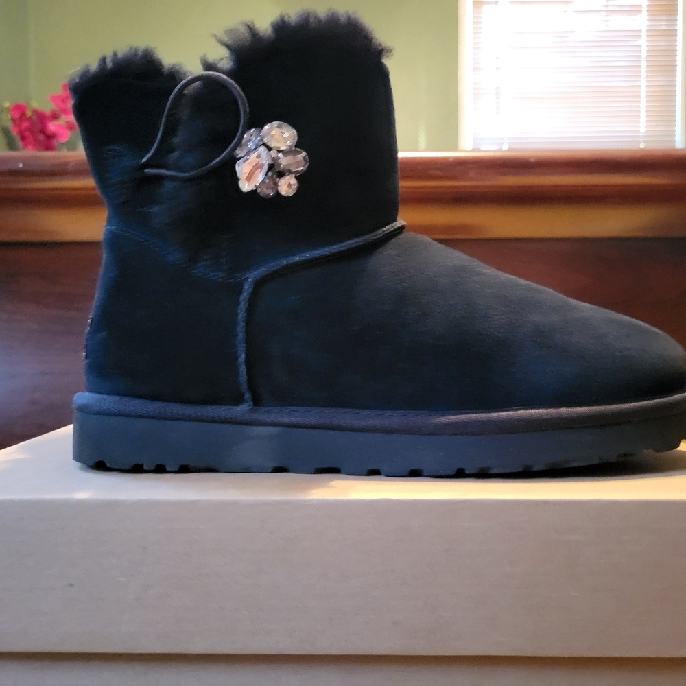 Black Women's Boots with Gem Detail